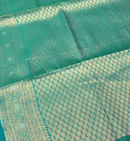 Semi Soft Silk - Border Butta  - Peacock Greenish Blue Shade -VVSSS010