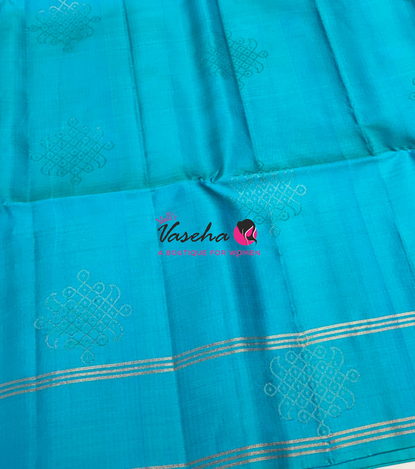 Pure Soft Silk Saree  - Kolam Weaving  - Blue & Red Combo - VVPSS160