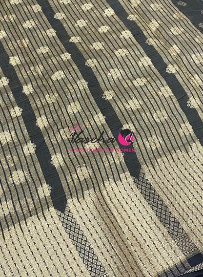 Semi Tussar Silk Saree | Black Shade |VVSTS057