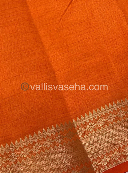 Semi Tussar Silk - Grand Pallu  - Orange Shade - VVSTS017