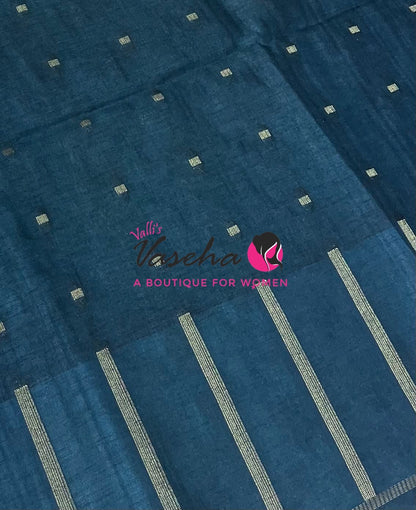 Semi Matka Tussar Silk Saree | Double Blouse | Light Ramar BlueShade |VVSTS052