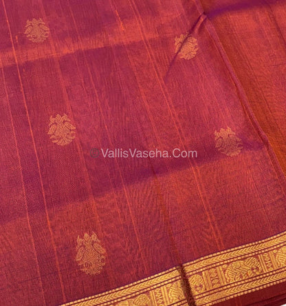 Pure Silk Cotton Saree - Retta Mayil Design - Dual Tone Rust Orange Shade - VVRMS001