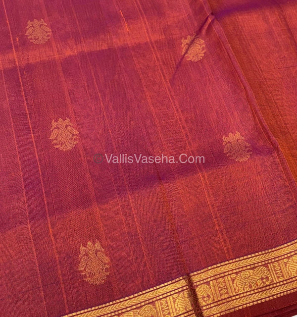 Pure Silk Cotton Saree - Retta Mayil Design - Dual Tone Rust Orange Shade - VVRMS001