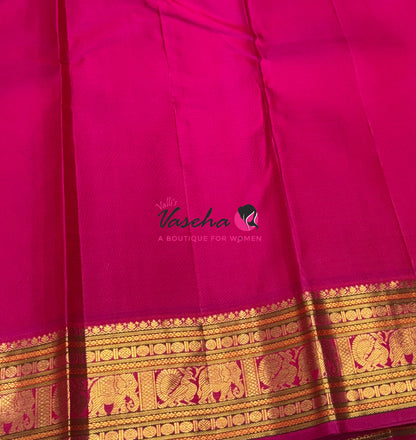 Pure Vintage Korvai Kanchipuram Silk Saree - Mango Yellow & Pink Combo - VVPS046