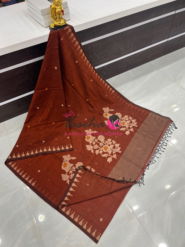 Bengal Kaddhi Cotton Saree | VVBKC001 |Rustic Merun