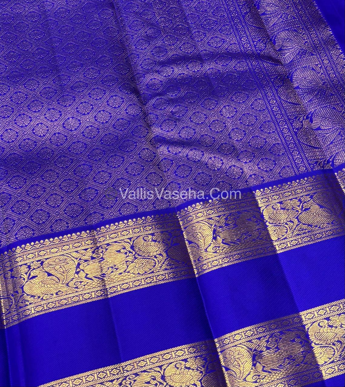 Pure Vintage Korvai Kanchipuram Silk Saree - Turquoise Blue & Blue Combo - VVPS021