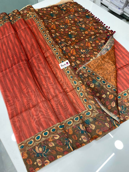 Chanderi Mixed Cotton Saree - Ikkat & kalamkari design  - VVCC002