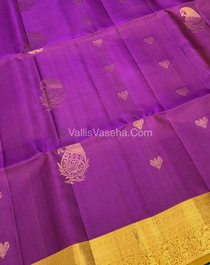 Pure Soft Silk Saree - Kanchi Border - Purple & Yellow Combo - VVPSS046