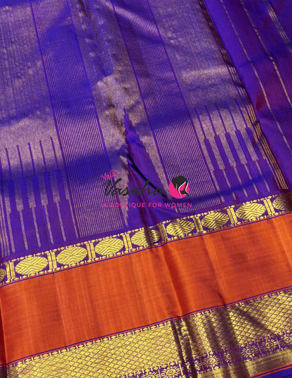 Pure Vintage Korvai Kanchipuram Silk Saree - Green With Purple  - VVPS071