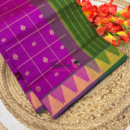 Semi Silk Cotton Saree - Checked Pattern with Butta  - VVSSC012