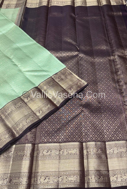 Pure Vintage Korvai Kanchipuram Bridal Silk Saree - Light Green & Brown Combo - VVPS033