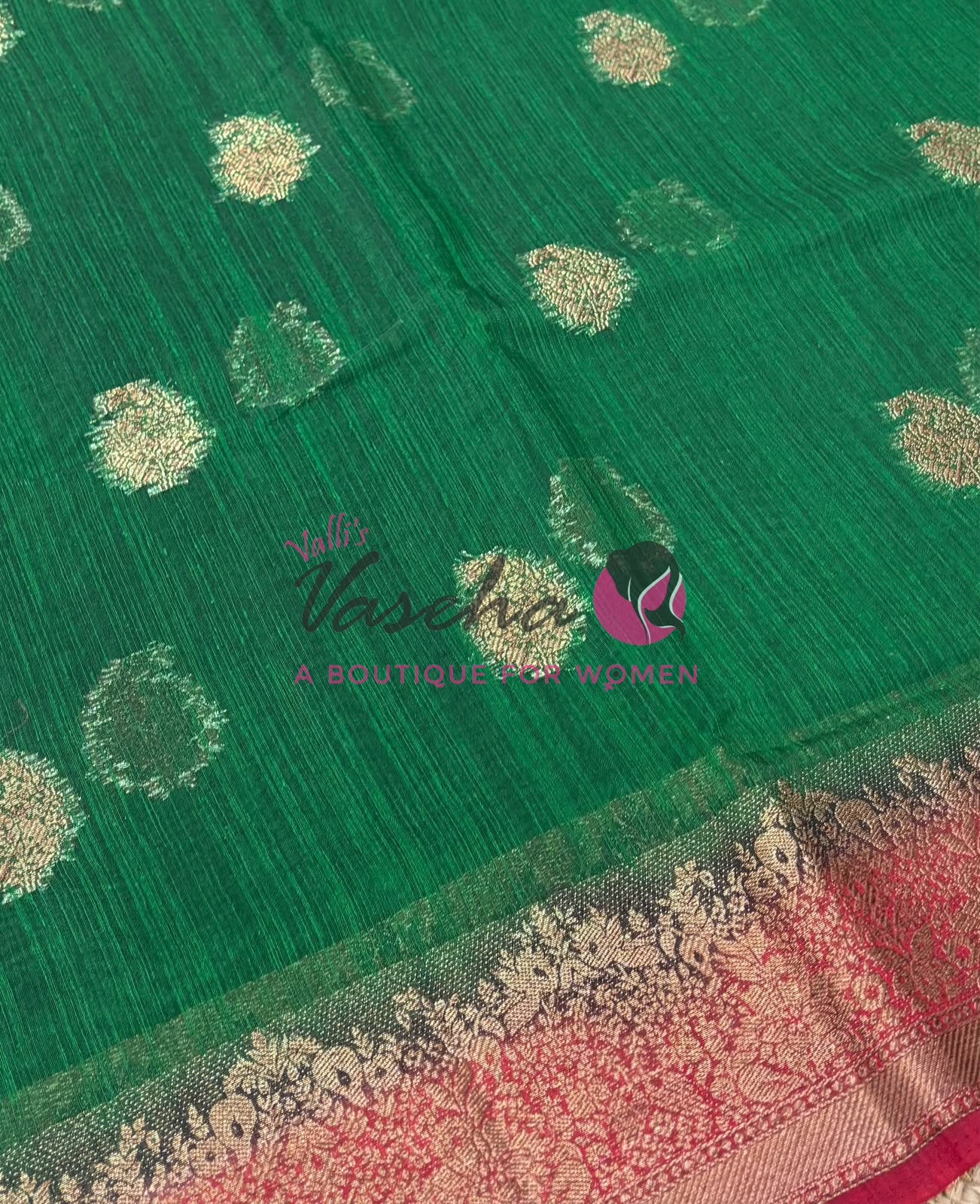 Bamboo Silk Saree- Green with Pink Shade - VVBSS014