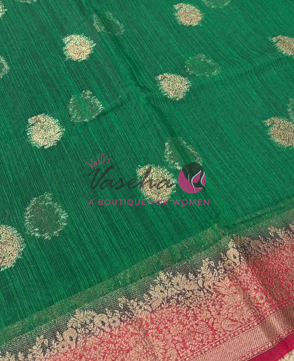 Bamboo Silk Saree- Green with Pink Shade - VVBSS014