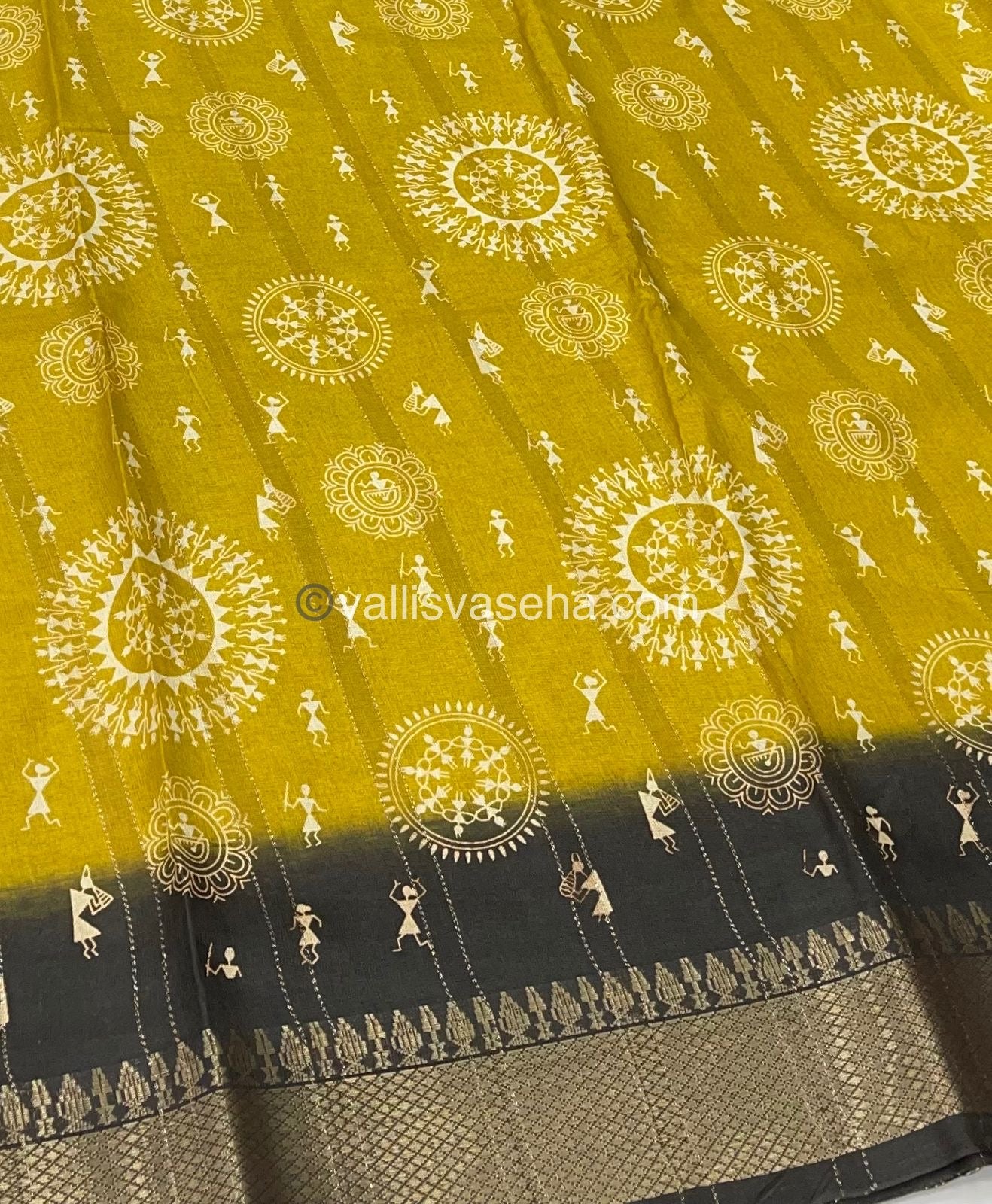 Chanderi Mixed Cotton Saree - Varli Prints - VVMCV001