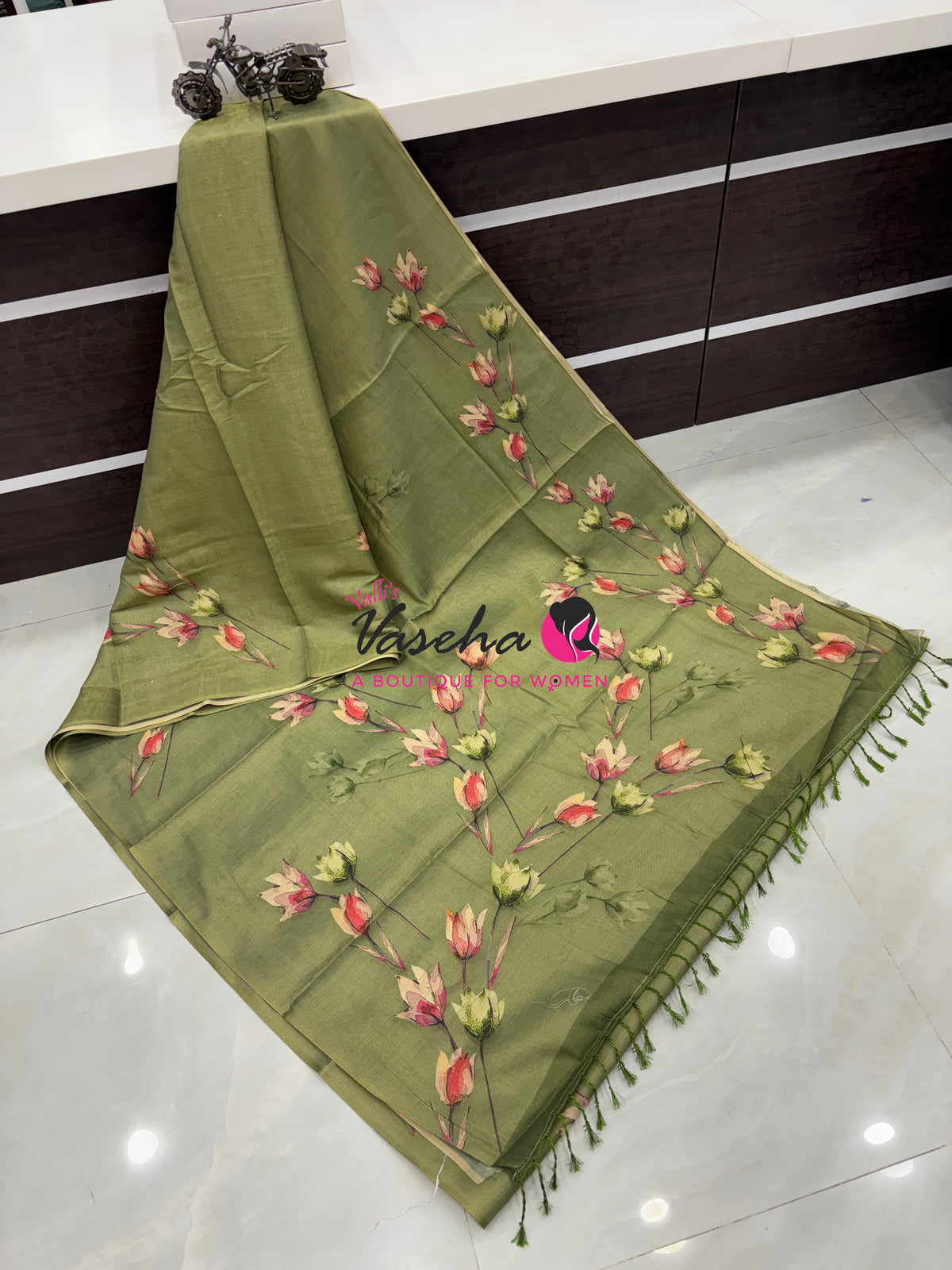 Linen Tissue Saree - Green Shade - VVLTS006