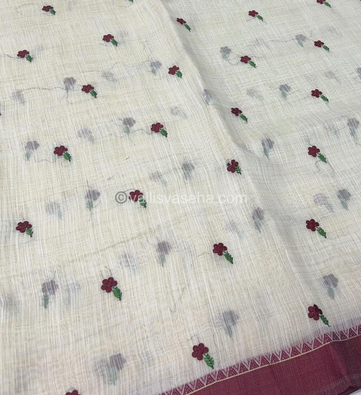 Semi Tussar Embroidery - Cream with Merun Combo - VVSTE001