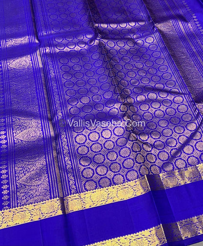 Pure Kanchipuram Silk Saree - Double Tone Peacock Bluish green with Blue Shade - VVPS014