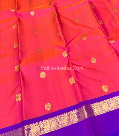 Pure Kanchipuram Silk Saree - Dual Tone Peachish Pink & Violetish Blue Combo - VVPS011