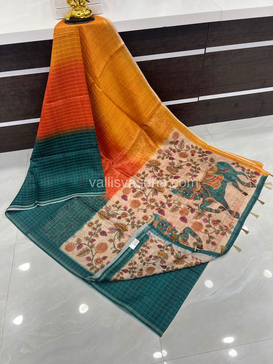 Semi Chanderi Saree - checks pattern - VVSCS002