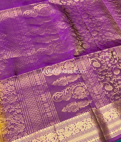 Pure Soft Silk Saree - Kanchi Border - Mustard & Purple Combo - VVPSS046