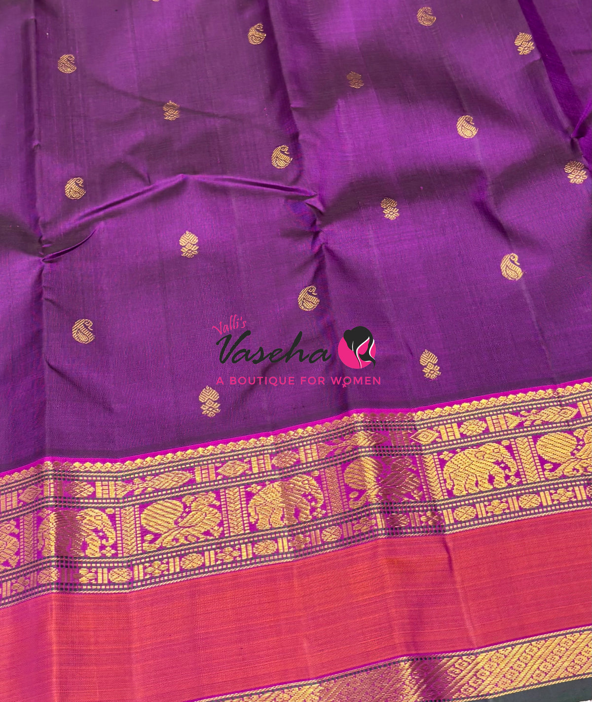 Pure  Kanchipuram Silk Saree - Purple & Pink Combo - VVPS071