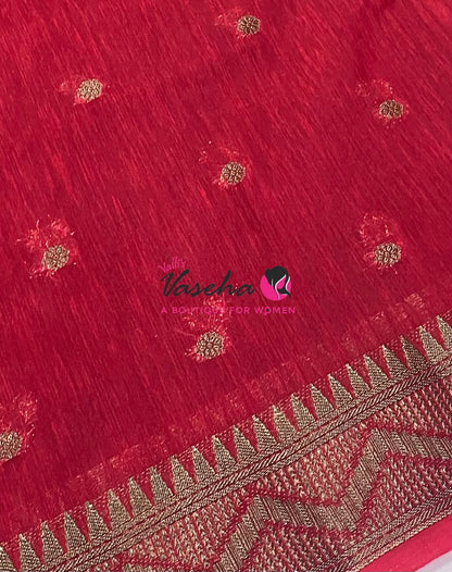 Semi Jute Silk Saree - Black With Red Shade- VVSJS002