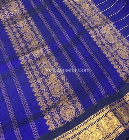 Pure Korvai Silk Cotton Saree - Light Lavender With Blue - VVKSC020