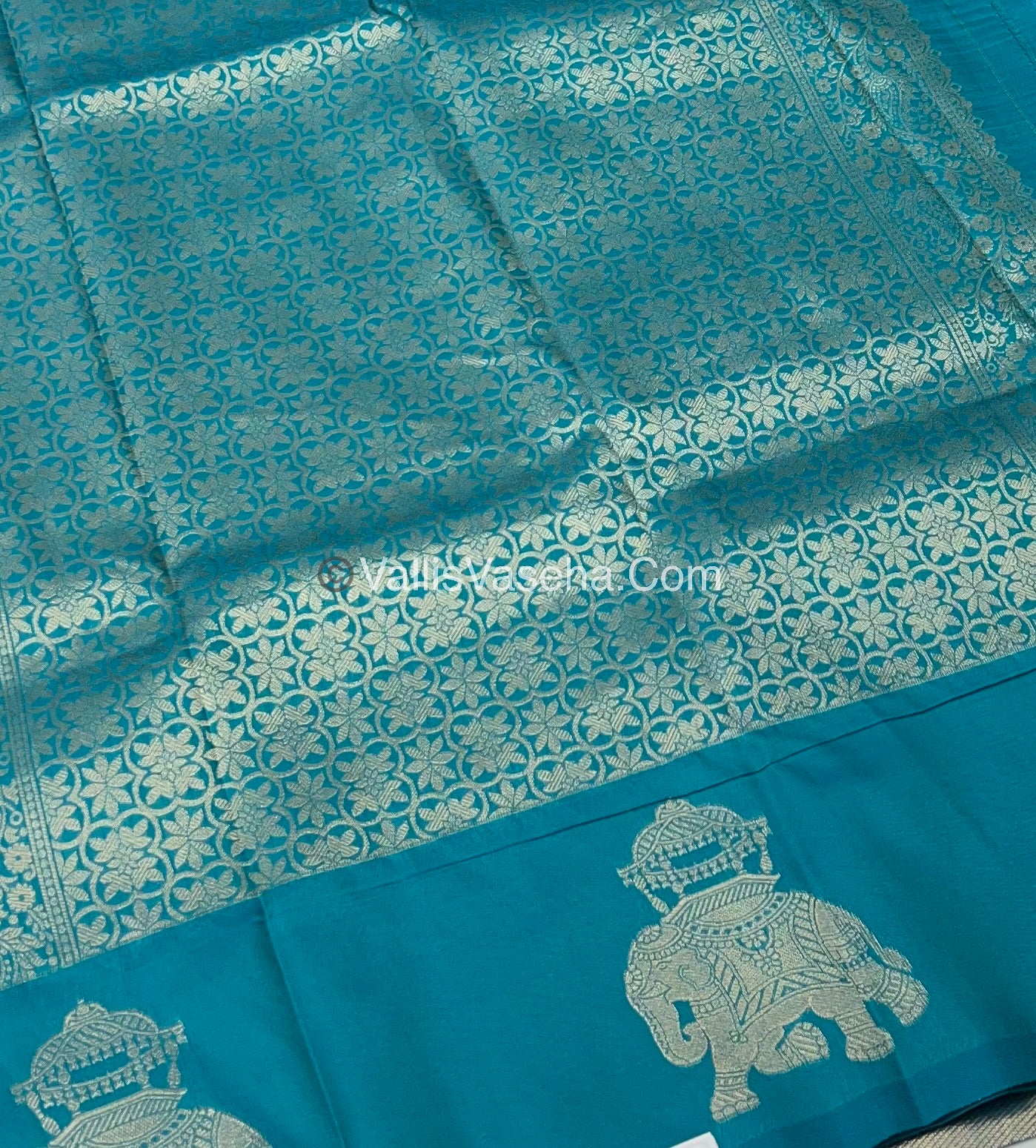 Semi Soft Silk - Elephant Butta Border - Ramar Blue Shade -VVSSS011