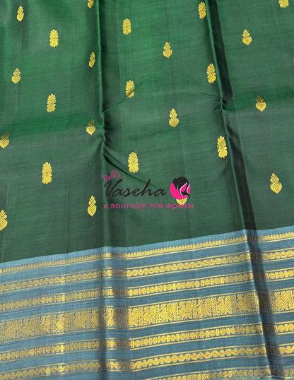 Pure Kanchipuram Silk Saree - Green With Blue - VVPS098