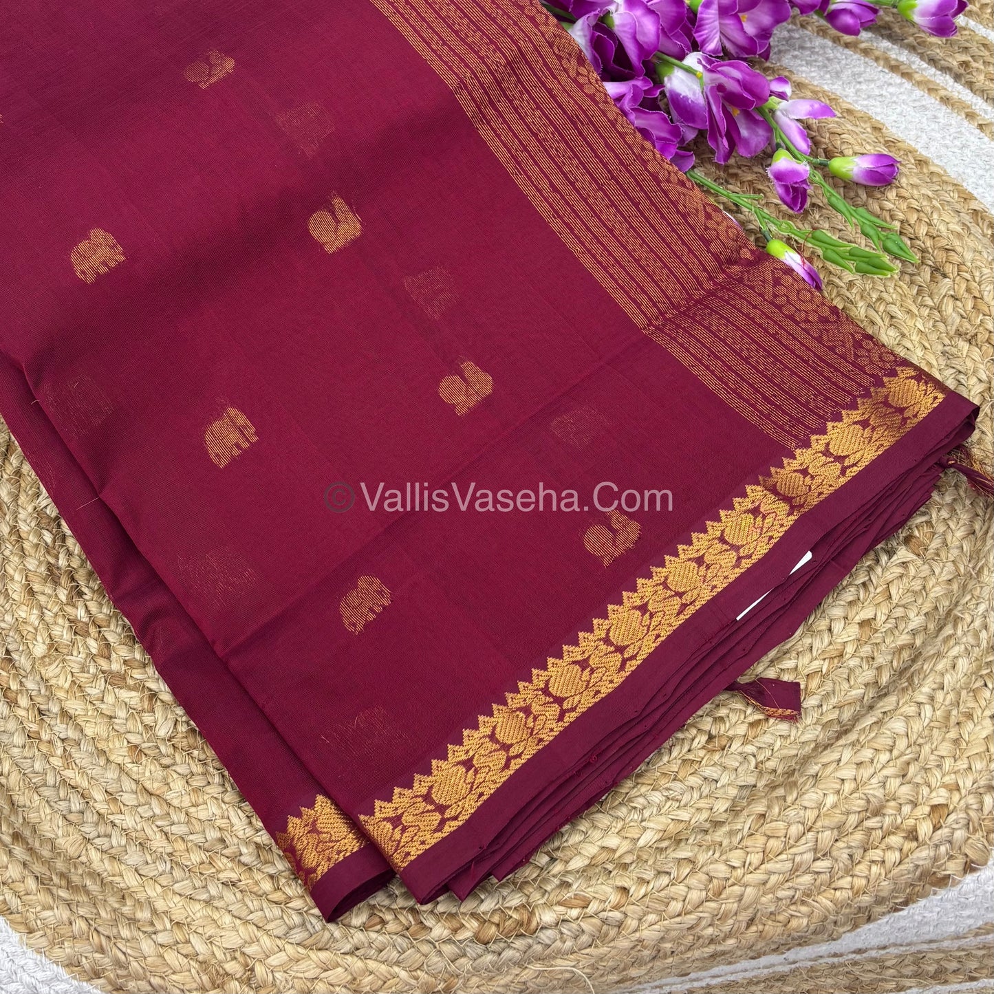Pure Silk Cotton Saree -  Mayil & Elephant Design - Maroon - VVMES001