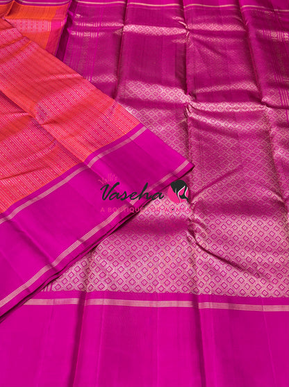 Pure Kanchipuram Silk Saree - Vairavoosi Design  - Peachish Pink & Pink Combo - VVPS014