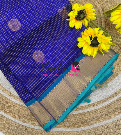 Pure Silk Cotton Saree - Mayil & Chakkaram Design - Blue With Blue  Shade -VVMC002