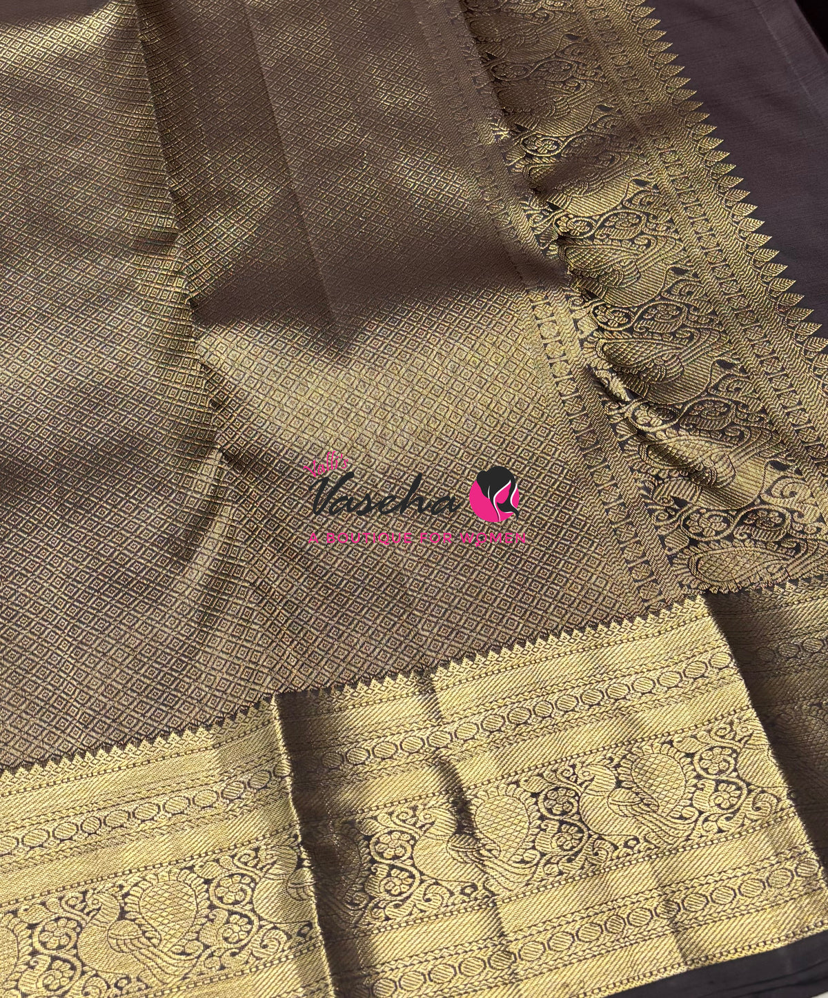 Pure Kanchipuram Silk Saree - Maroon With Brown - VVPS094