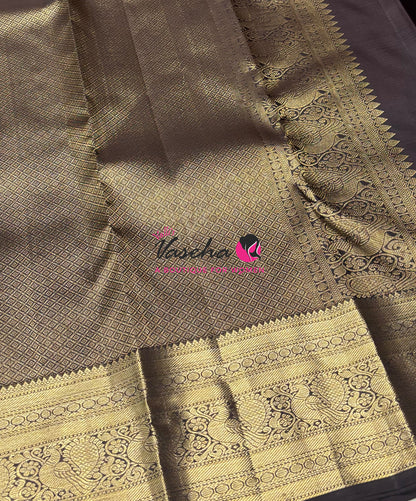 Pure Kanchipuram Silk Saree - Maroon With Brown - VVPS094