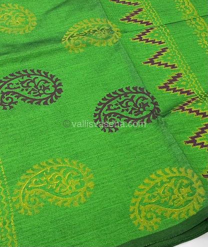 Poly Silk Mixed Printed Cotton - Green With Pink - VVPCP002