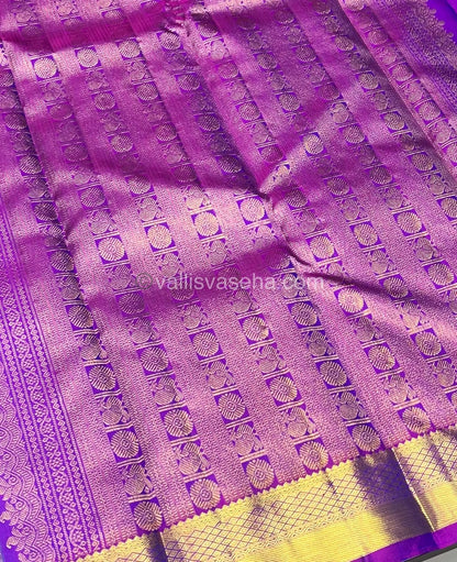 Pure Kanchipuram Silk Saree -  Peacock Blue & Purplish Pink Shade  - VVPS022