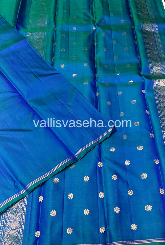 Pure Kanchipuram Silk  - Peacock Blue Shade - VVPS021