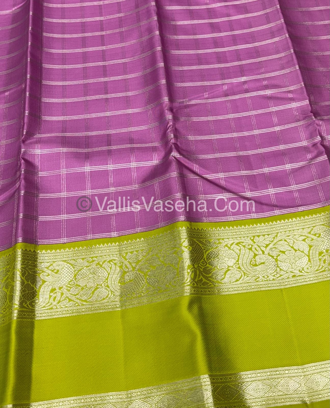 Pure Vintage Korvai Kanchipuram Silk Saree - Pink & Green Combo - VVPS034