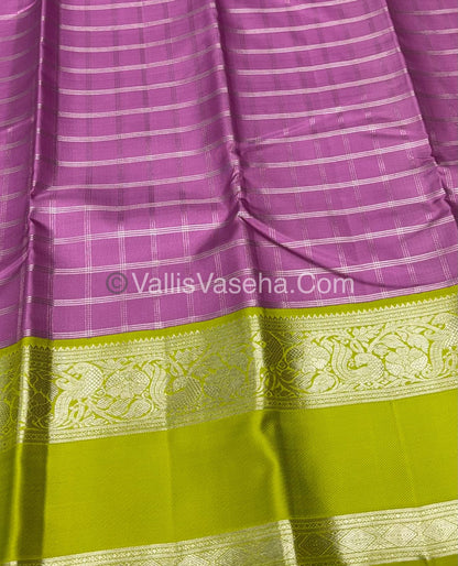 Pure Vintage Korvai Kanchipuram Silk Saree - Pink & Green Combo - VVPS034