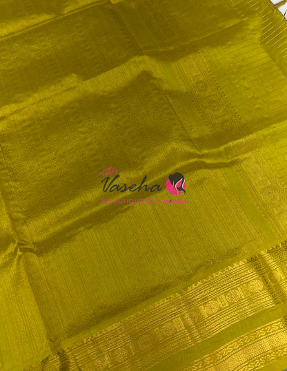 Pure Silk Cotton Saree | Blue With Lemon Yellow Shade |Lakshadeepam Design VVPLD002