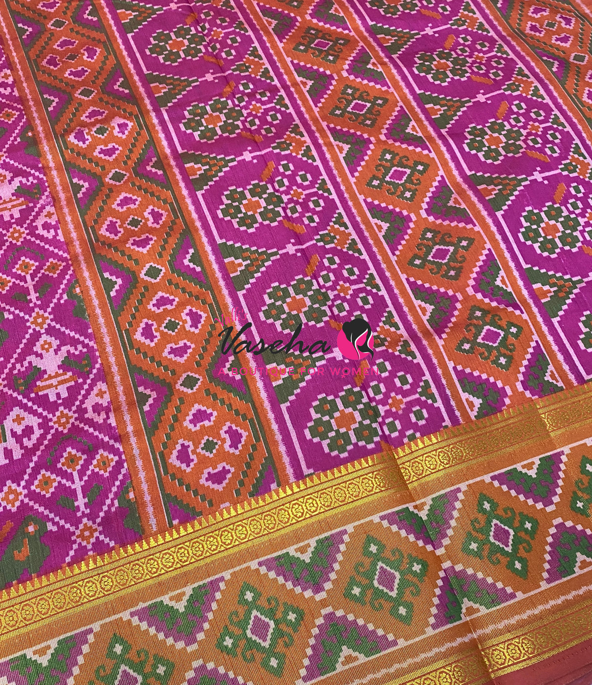 Semi Patola | Printed Silk Saree - Purple With Pink Combo - VVSPS002
