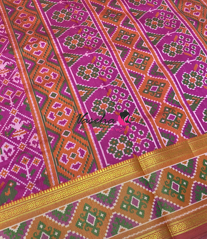 Semi Patola | Printed Silk Saree - Purple With Pink Combo - VVSPS002