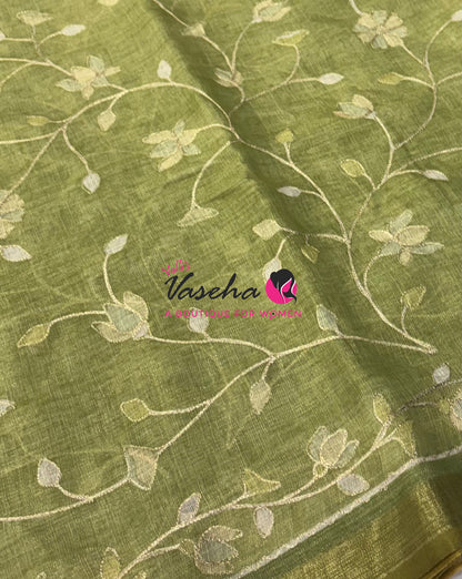 Linen Tissue Saree - Green Shade - VVLTS003