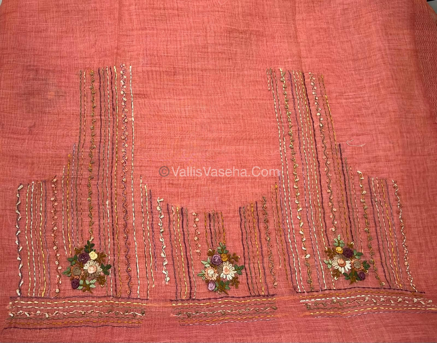 French Knot - Linen Tissue Saree - Peach Shade - Heavy Work Blouse - VVLFN012