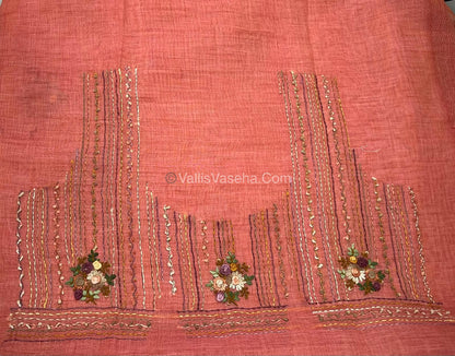 French Knot - Linen Tissue Saree - Peach Shade - Heavy Work Blouse - VVLFN012