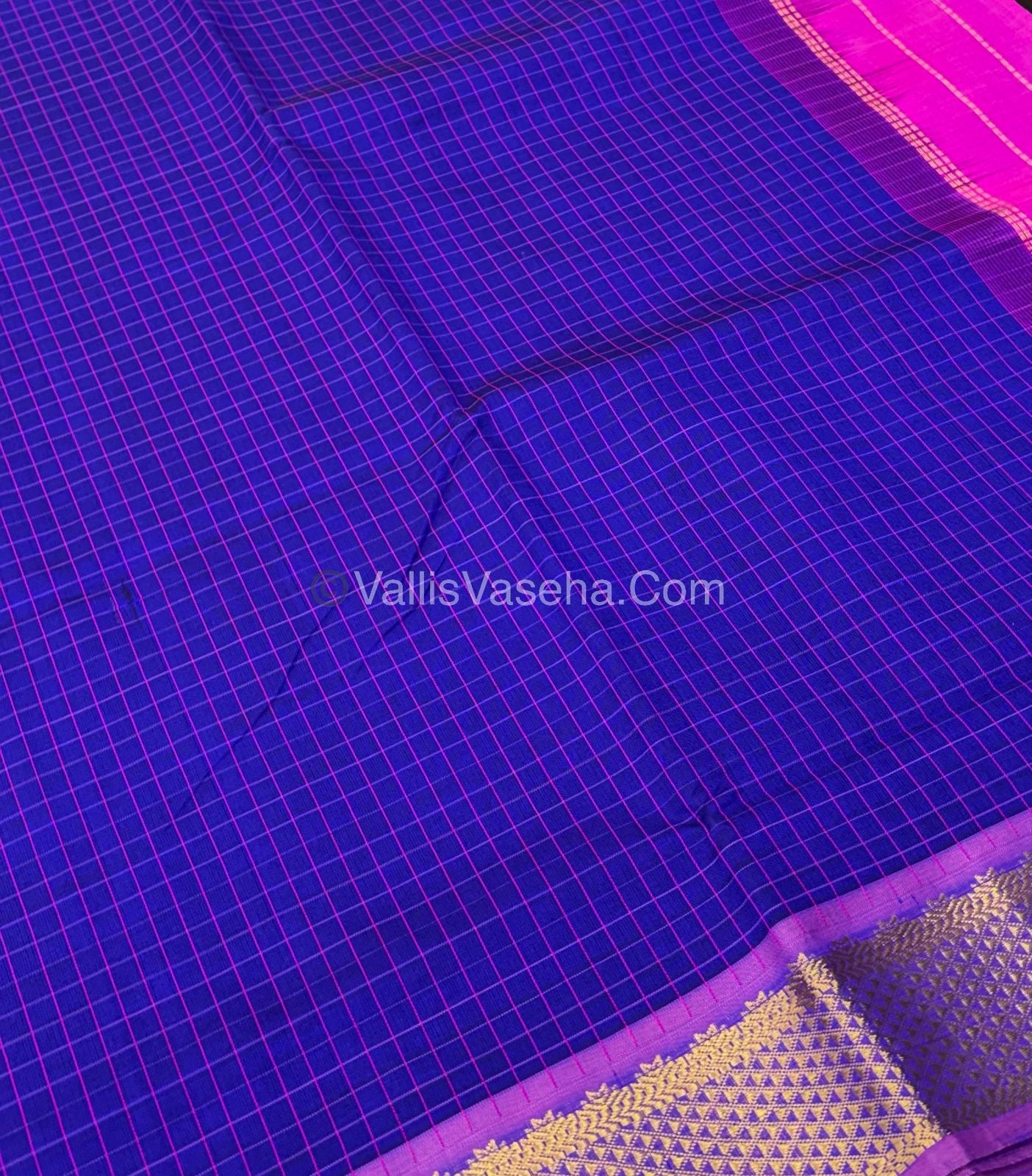 Semi Silk Cotton Saree - Blue With Pink Shade - VVSSC004