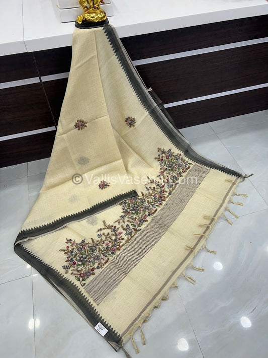 French Knot - Tissue Saree - Cream With Grey Shade - VVLFN001