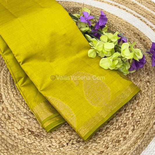 Semi Tussar Silk  - Lemon Green Shade - Small Mango Butta - VVSTS002