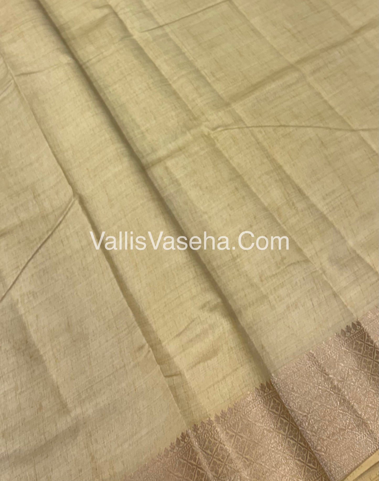 Semi Tussar Silk - Grand Pallu  - Cream Shade - VVSTS022
