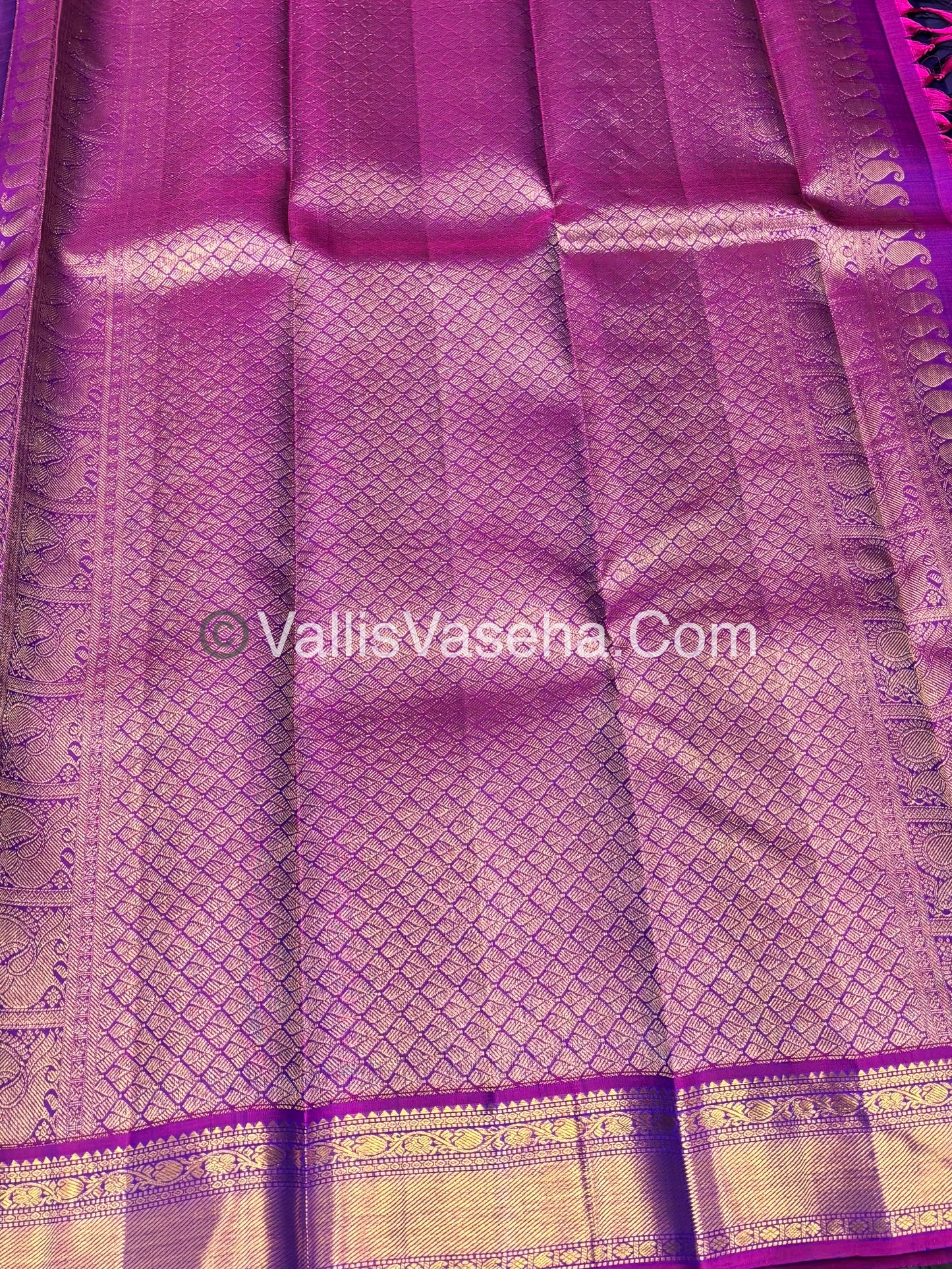 Pure Kanchipuram Silk Saree - Blue & Purple Combo - VVPS025
